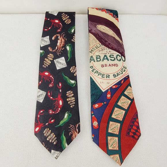 Tabasco silk ties set of 2 Crawfish Novelty Vintage Office - Picture 1 of 5